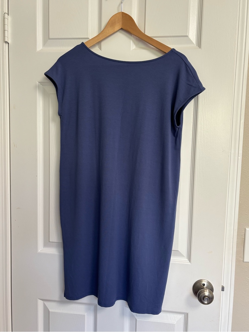 Eileen Fisher Slate Blue Midi Shift Dress with Cap Sleeves